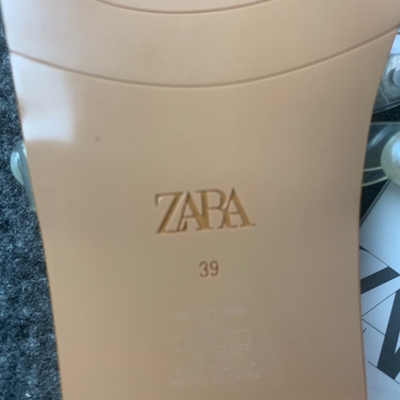 ZARA Womens Pearl Strappy Flat Slip On Sandals Size 8 Tan - Picture 5 of 7